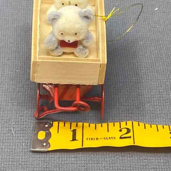 VTG Avon Flocked Christmas Ornaments Teddies in Wagon Teddy Bear on Bench NOEL - Picture 11 of 12